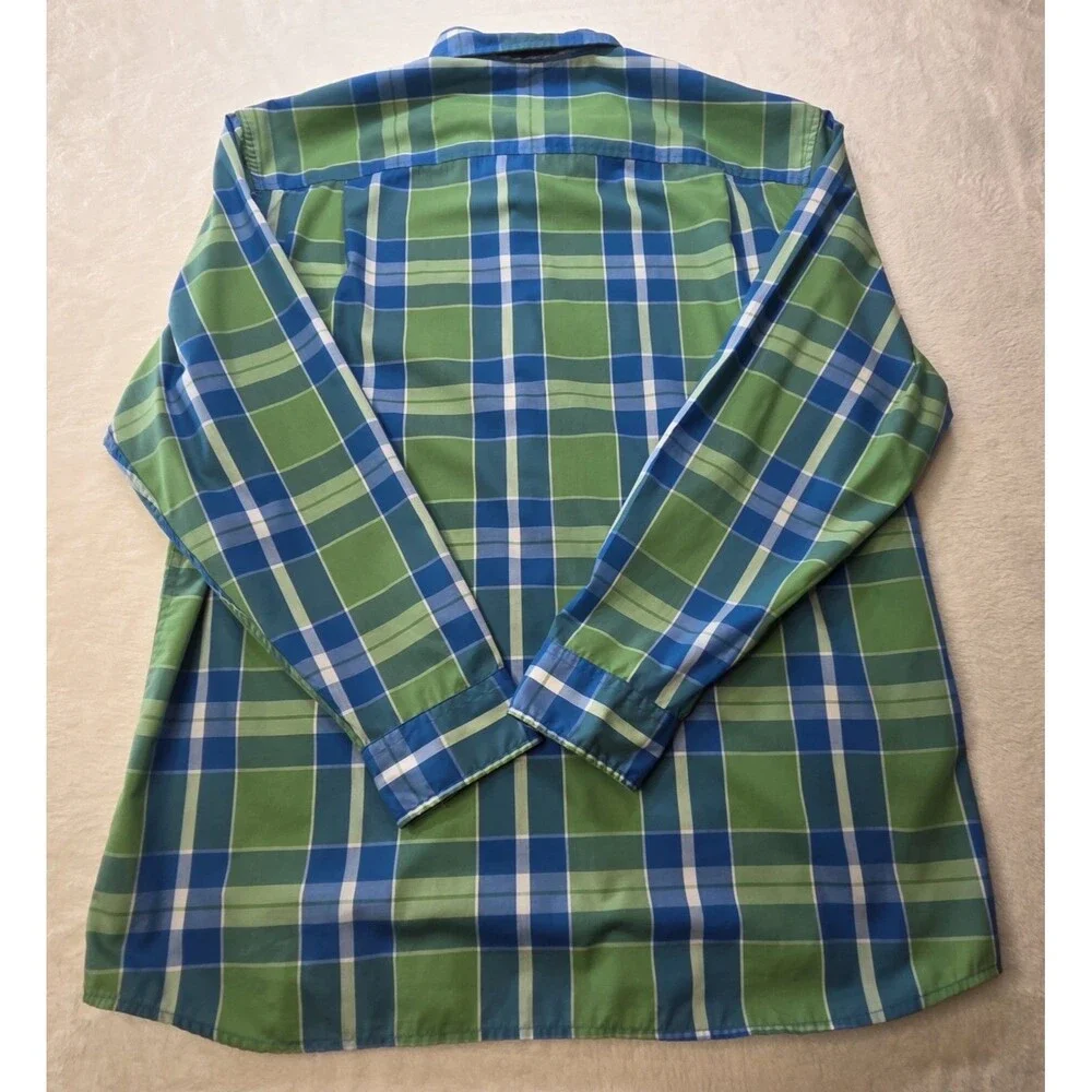 Pendleton Mens Button Down Shirt Large Plaid Green Aqua Cotton
